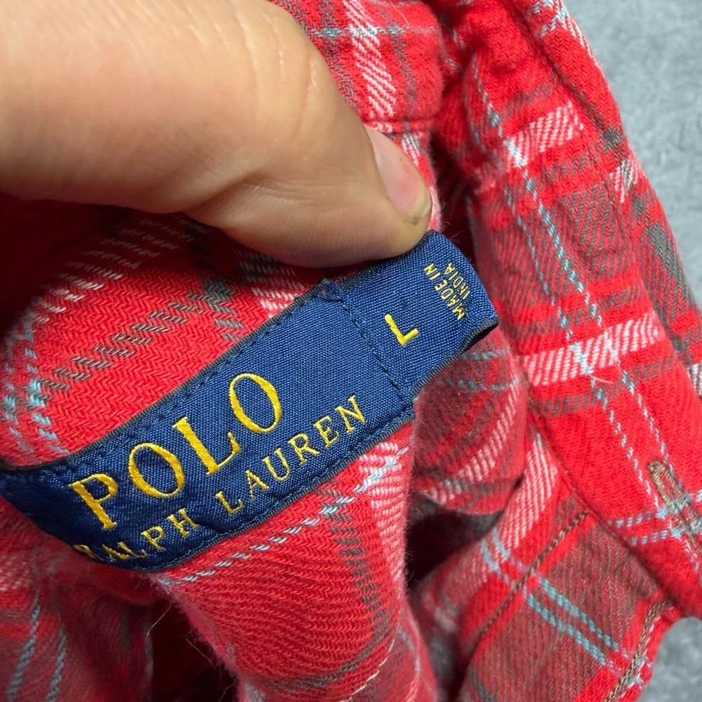 Polo Ralph Lauren Flannel Workshirt Mens Large L Red Plaid Long Sleeve Shirt